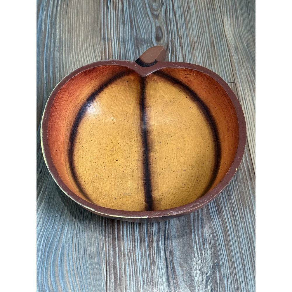Crazy Mountain Vintage Handcrafted Pumpkin Wood Candy Bowl 9.5 Cottage Core